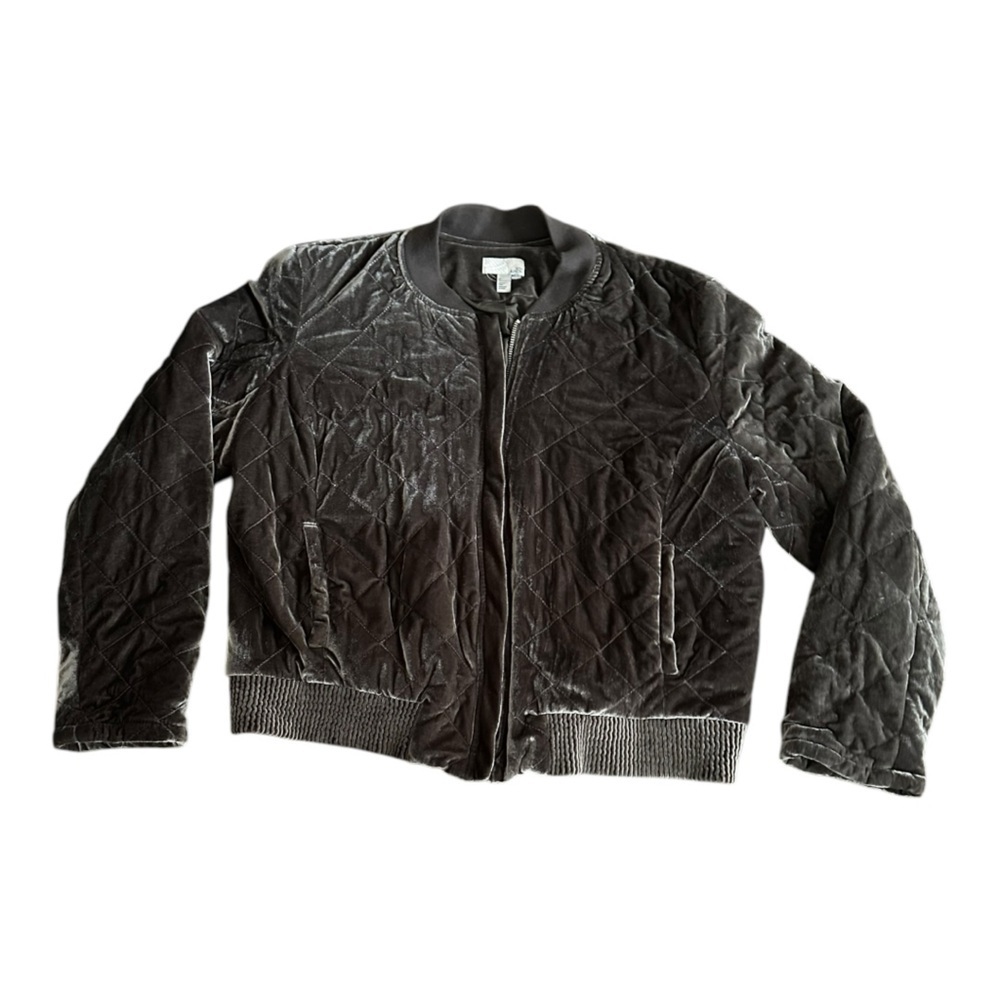 14th & Union Velvet Bomber Jacket Charcoal Gray Gunmetal Women’s XL - Picture 14 of 14